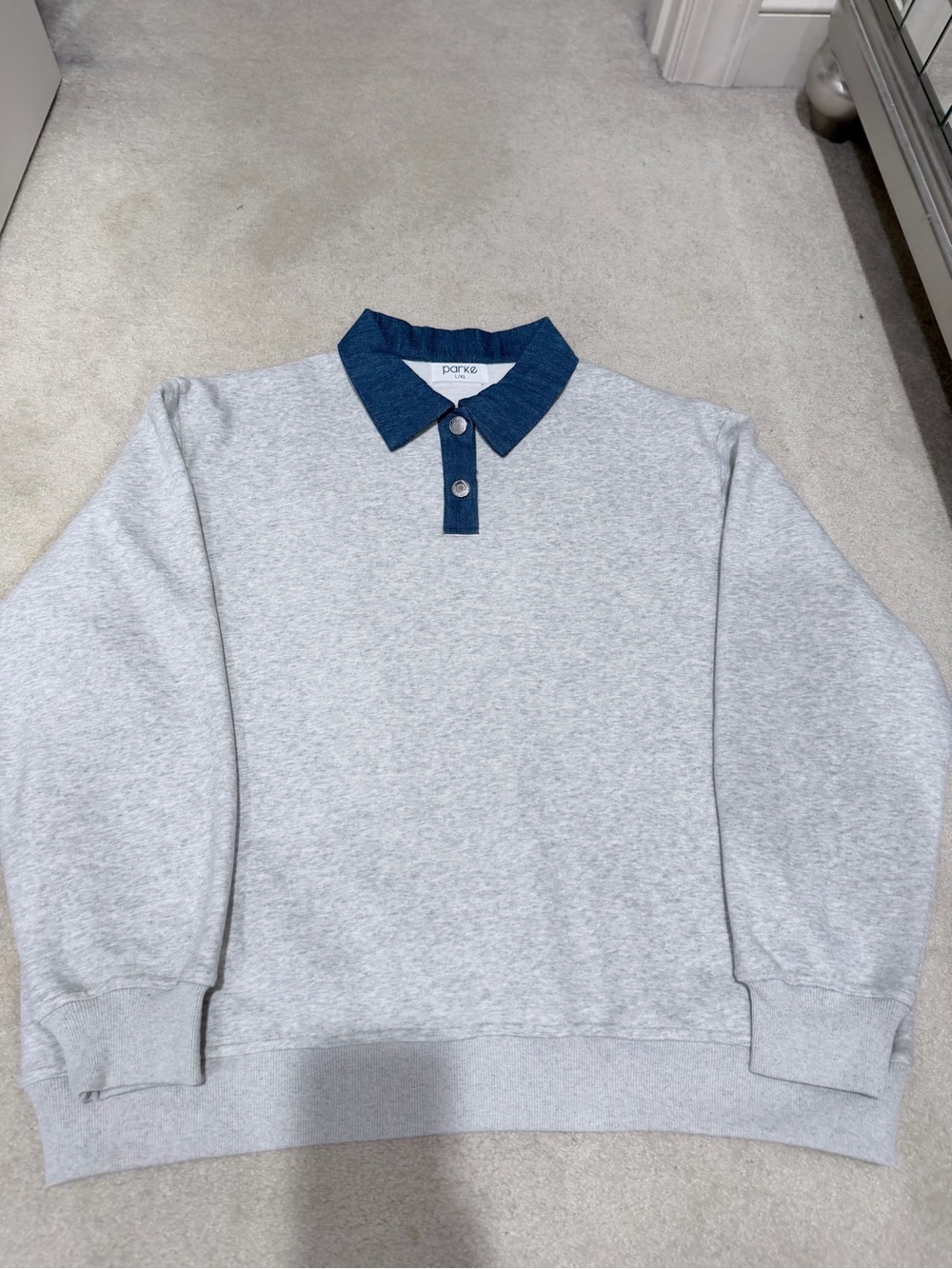 Parke Grey Sweatshirt with button denim blue Collar Size L/XL